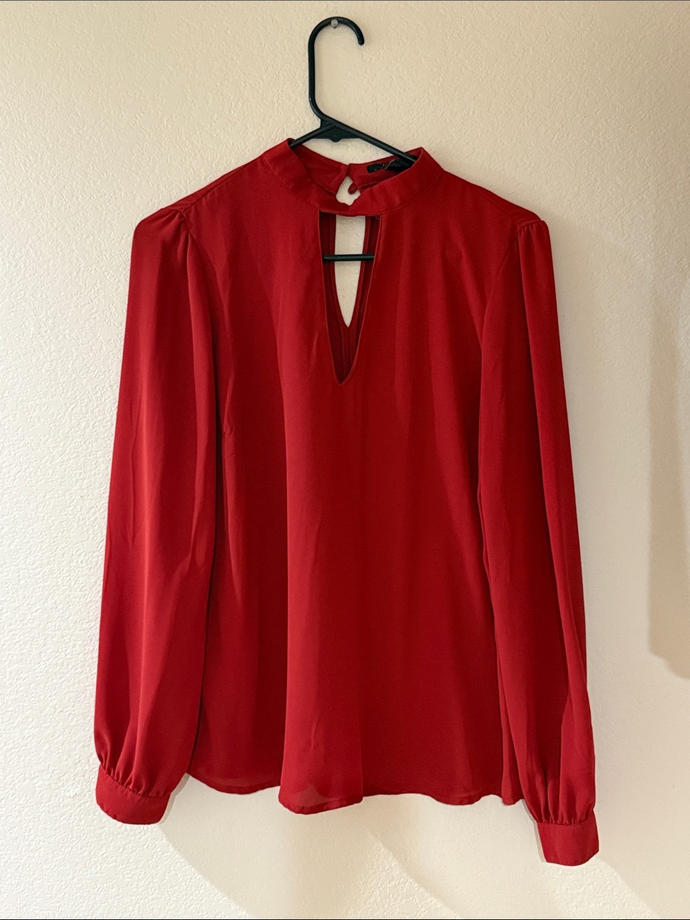 Forever 21 Red Keyhole Long-Sleeve Blouse